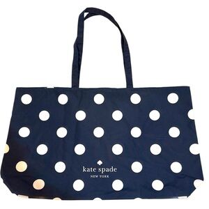 NEW Kate Spade Canvas Oversized Reusable Navy Blue and White Polka Dot Tote